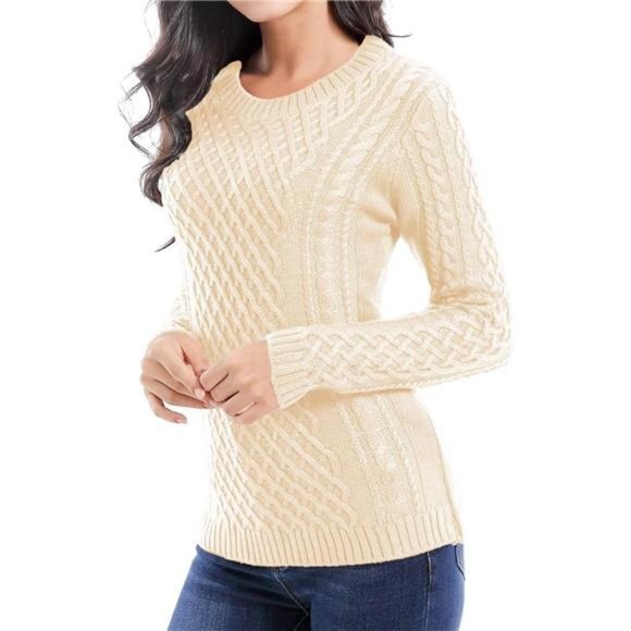 Women Crew Neck Korea Knit Stretchable Elasticity Long Sleeve‎ Sweater Jumper - Picture 1 of 4